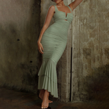 Fishtail Maxi Dress  Ruched Square Neck Design - Product showcase