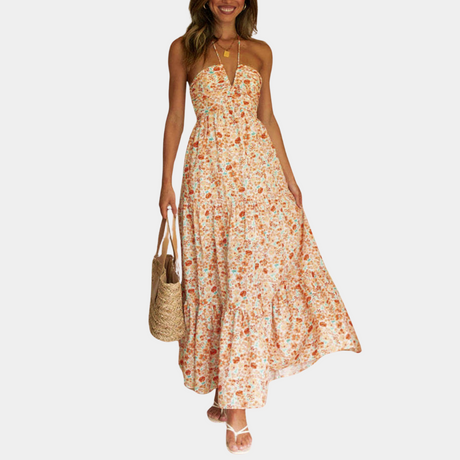Floral Halter Maxi Dress  Lightweight Summer Cotton Blend - Product detail 7