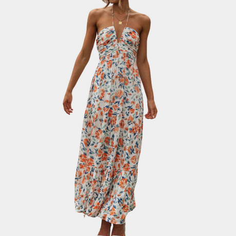 Floral Halter Maxi Dress  Lightweight Summer Cotton Blend - Product detail 10