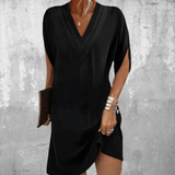 V-Neck Split Sleeve Dress  Elegant Black Knee-Length Design - Product detail 7