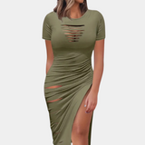 Distressed Bodycon Dress  Ruched Side Slit Design - Product detail 8