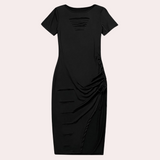 Distressed Bodycon Dress  Ruched Side Slit Design - Detailed view