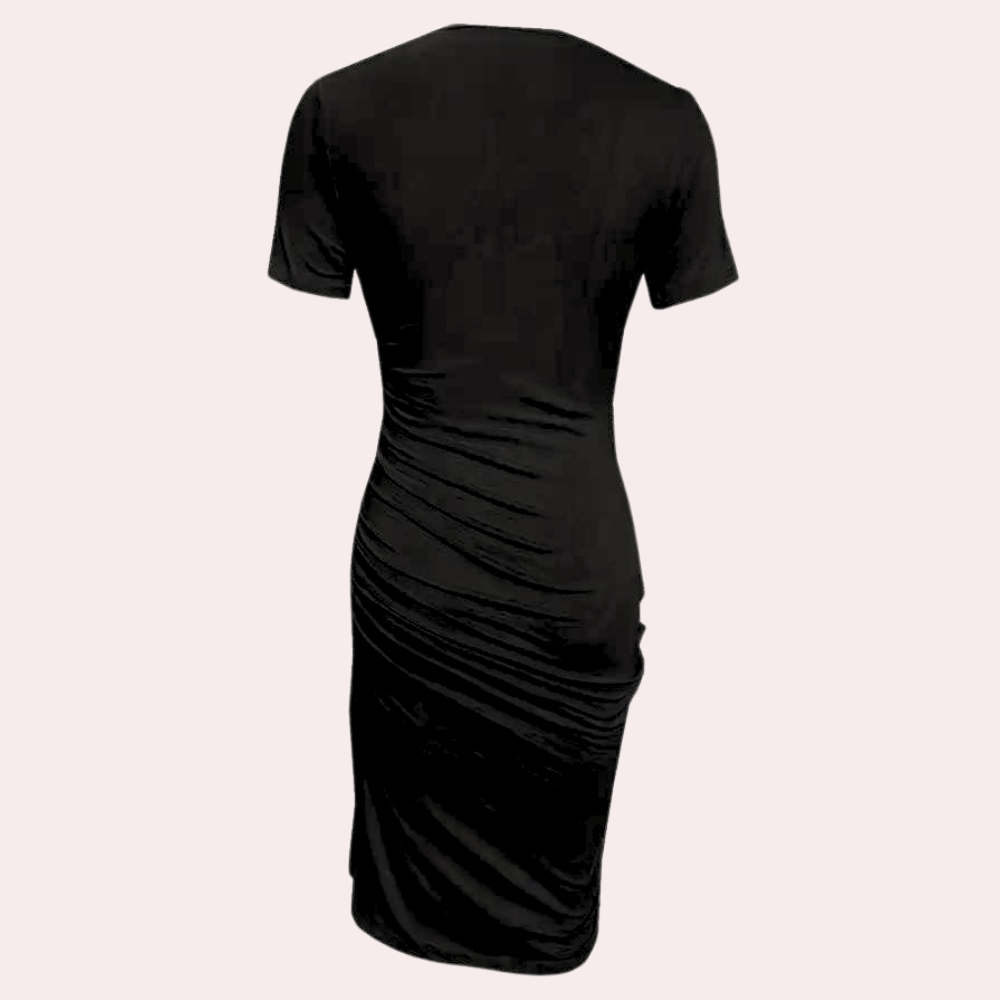 Distressed Bodycon Dress  Ruched Side Slit Design - Product example