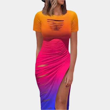 Distressed Bodycon Dress  Ruched Side Slit Design - Product detail 11