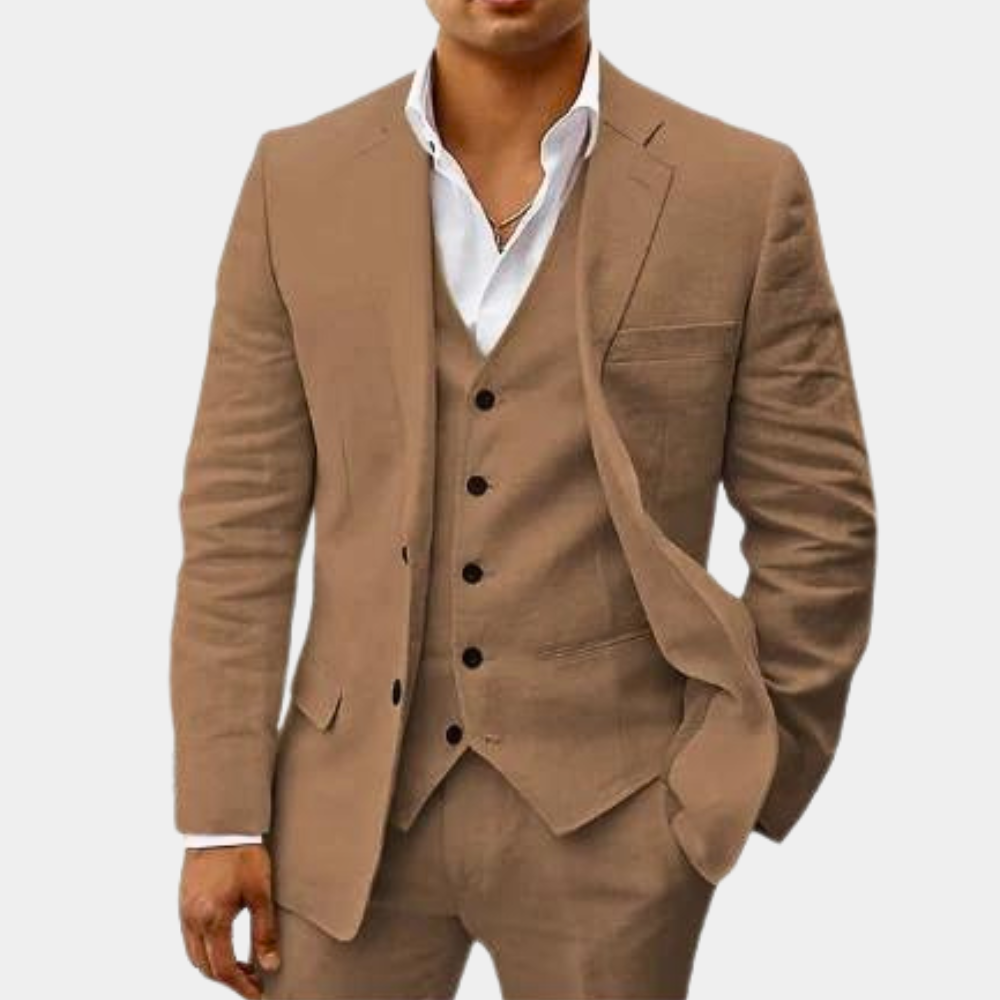 Mens Linen Three-Piece Suit  Classic Slim Fit Summer Design - Product detail 7