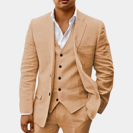 Mens Linen Three-Piece Suit  Classic Slim Fit Summer Design - Product detail 8