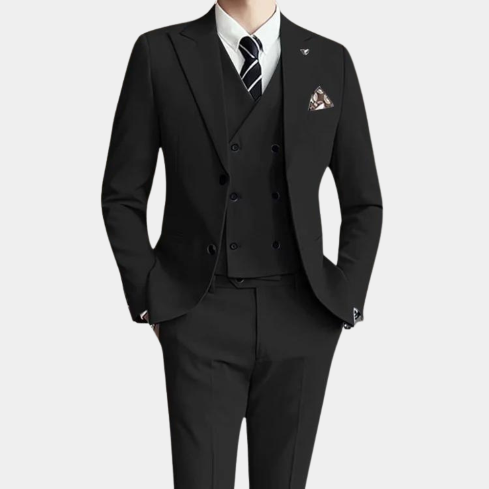 Classic Three-Piece Suit  Grey Cotton Slim-Fit Design - Product example