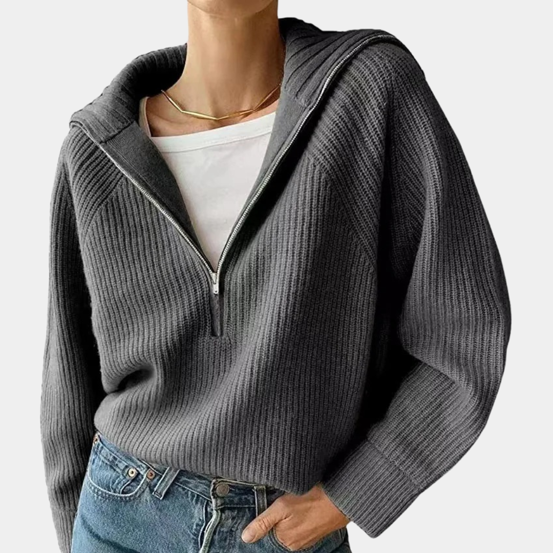 Half Zip Cotton Sweater  Ribbed Knit Loungewear - Product detail 11