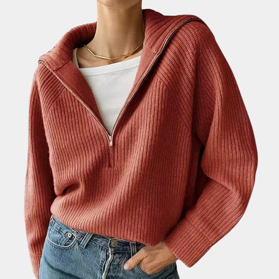 Half Zip Cotton Sweater  Ribbed Knit Loungewear - Product detail 12