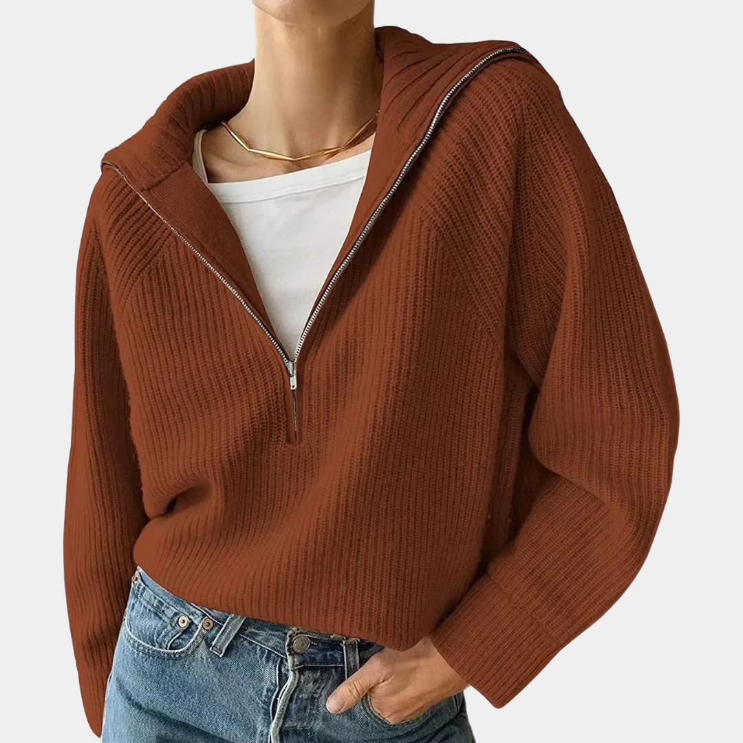 Half Zip Cotton Sweater  Ribbed Knit Loungewear - Product detail 10