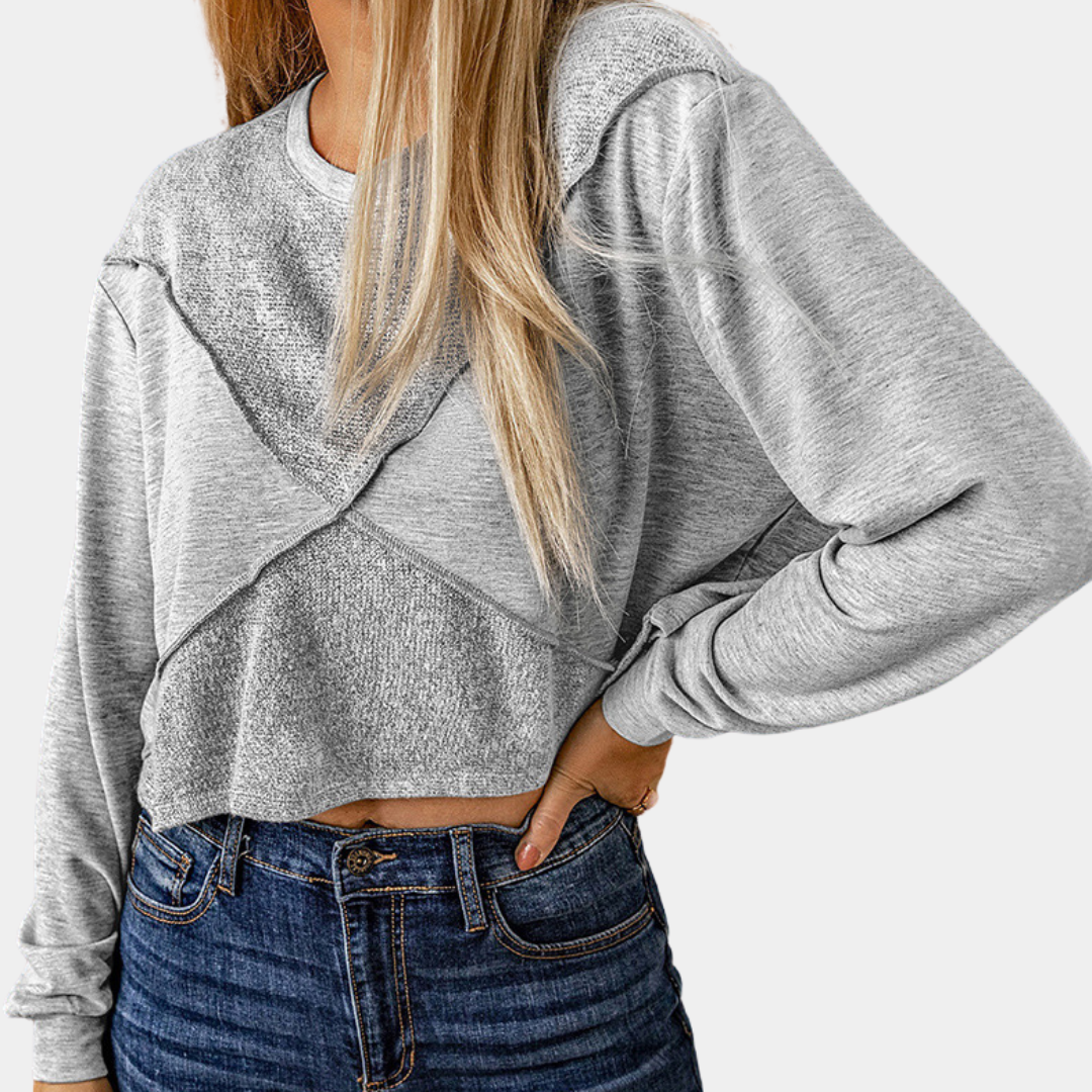 Geometric Cotton Sweatshirt  Two-Tone Patchwork Design - Detailed view
