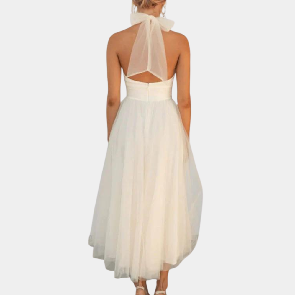 Elegant Halter Maxi Dress  Tulle A-Line Evening Gown - Product detail 4