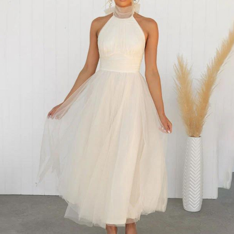 Elegant Halter Maxi Dress  Tulle A-Line Evening Gown - Product detail 9