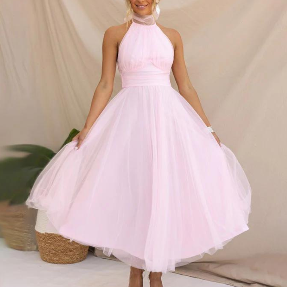 Elegant Halter Maxi Dress  Tulle A-Line Evening Gown - Product detail 8
