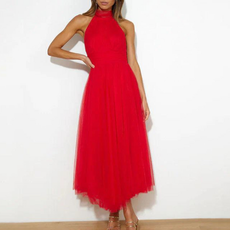 Elegant Halter Maxi Dress  Tulle A-Line Evening Gown - Product detail 7