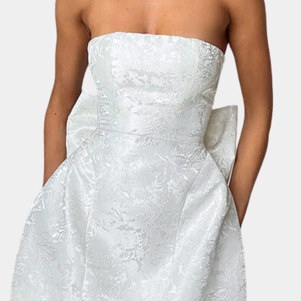 Strapless Cocktail Dress  Structured Jacquard Pattern - Product example