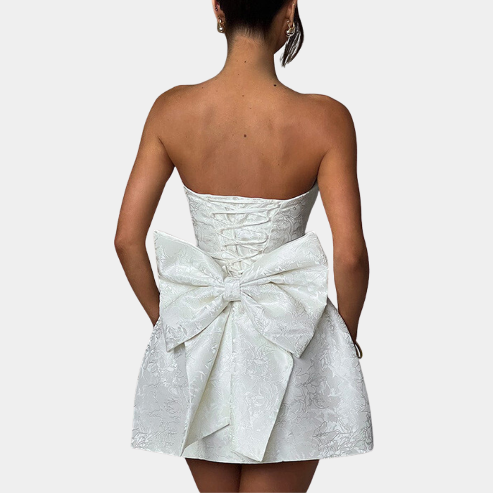 Strapless Cocktail Dress  Structured Jacquard Pattern - Detailed view