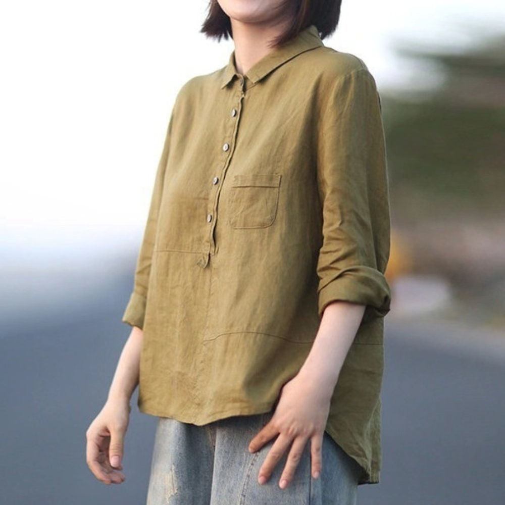 Cotton Linen Summer Shirt  Relaxed Fit with Chest Pocket - Detailed view