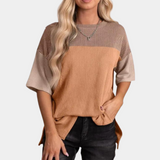 Color Block Ribbed T-Shirt  Casual Cotton Three-Tone Design - Product detail 9