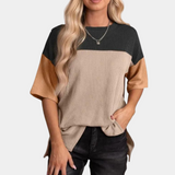 Color Block Ribbed T-Shirt  Casual Cotton Three-Tone Design - Product detail 7