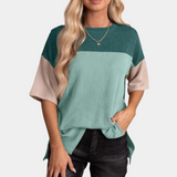 Color Block Ribbed T-Shirt  Casual Cotton Three-Tone Design - Product detail 11