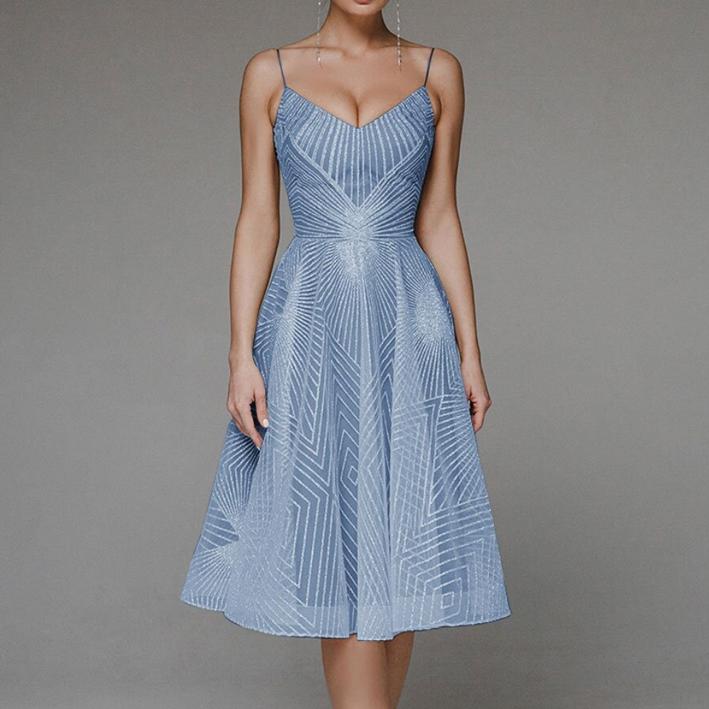 Art Deco Cocktail Dress  Geometric Pattern Midi Length - Product showcase
