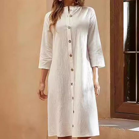 White Cotton Maxi Dress  Button-Front Classic Design - Product detail 5