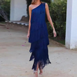 One Shoulder Fringe Dress  Layered Tassel Evening Gown - Product detail 7