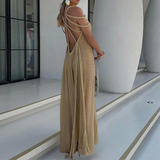 Pleated Maxi Dress  Braided Halter Neckline Design - Product detail 5