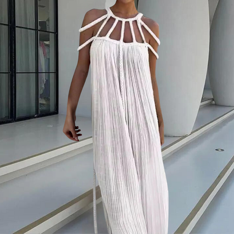 Pleated Maxi Dress  Braided Halter Neckline Design - Product detail 9