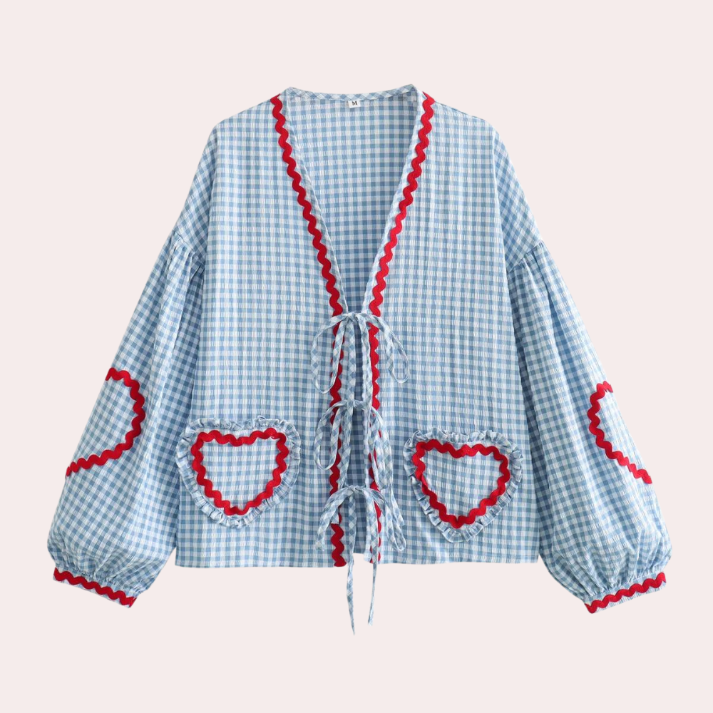 Gingham Heart Blouse  Pink Cotton With Red Trim - Product detail 9