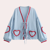 Gingham Heart Blouse  Pink Cotton With Red Trim - Product detail 9
