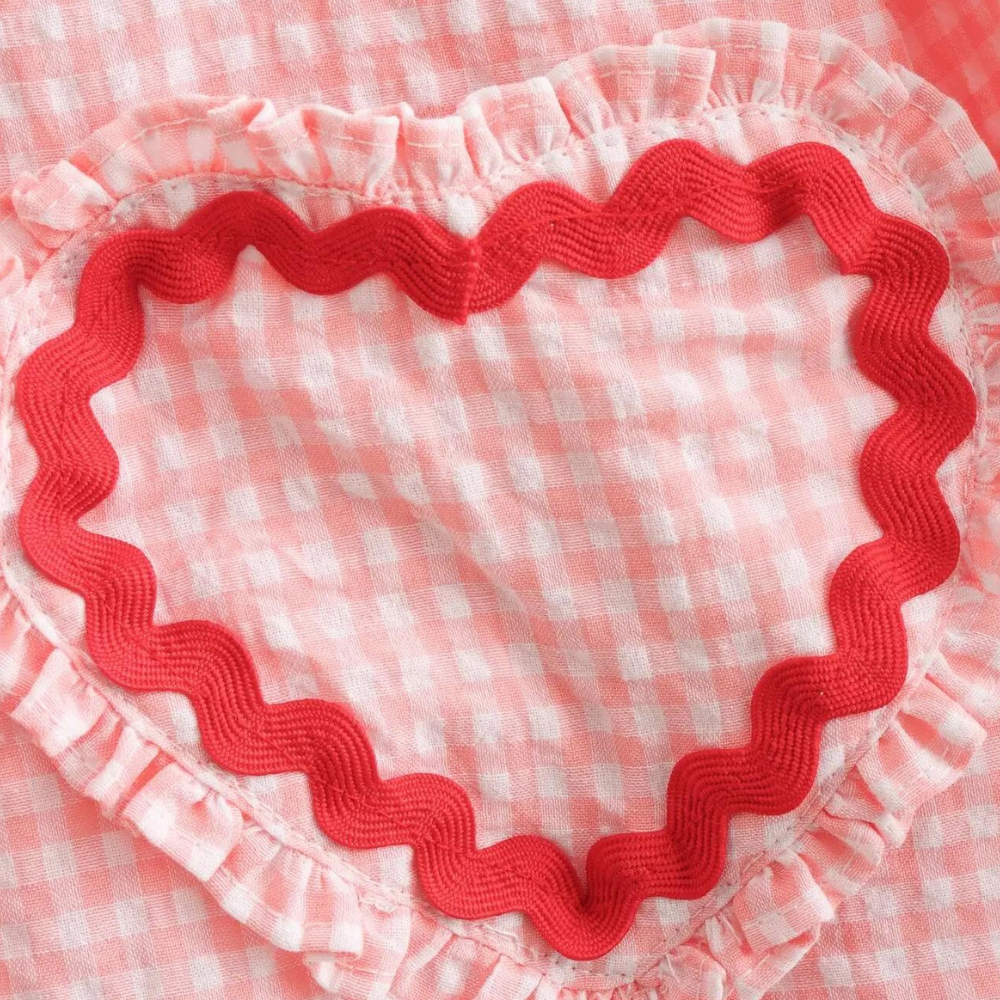 Gingham Heart Blouse  Pink Cotton With Red Trim - Product detail 5