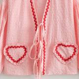 Gingham Heart Blouse  Pink Cotton With Red Trim - Product example