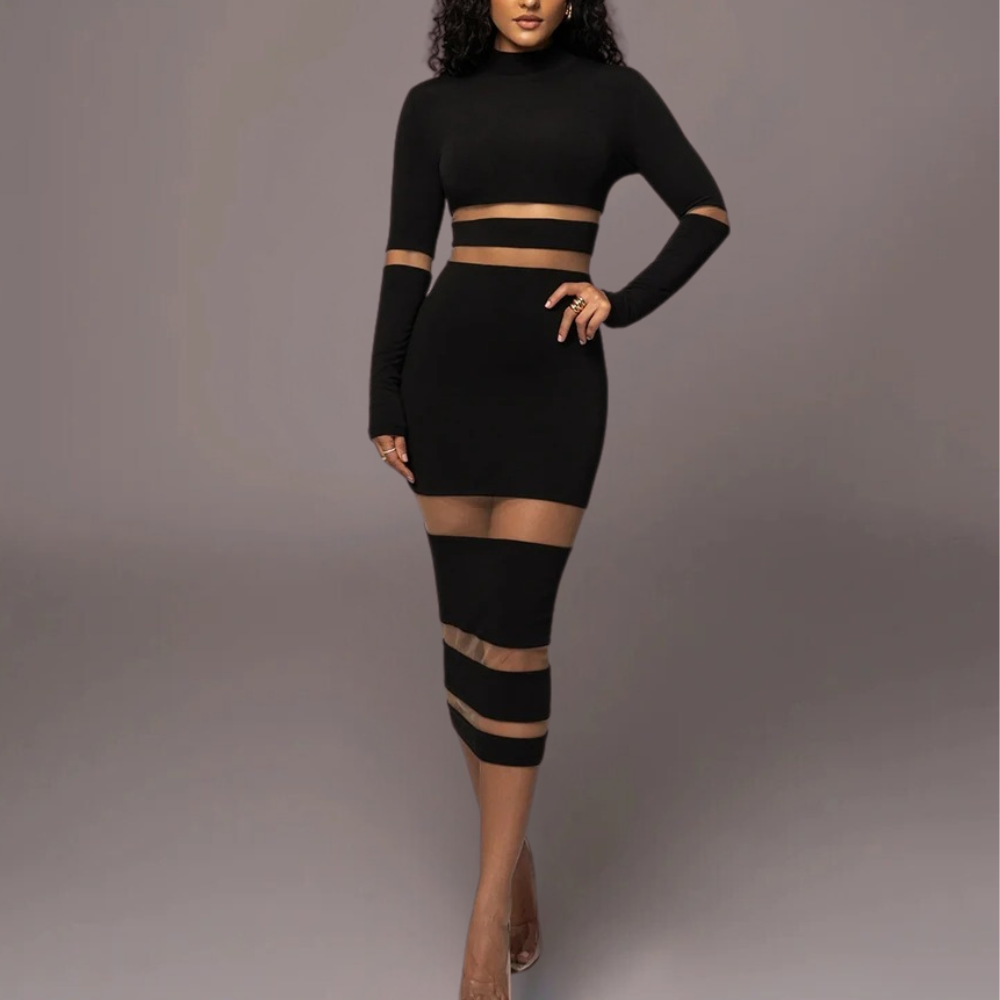 Modern Bodycon Dress  White Mesh Cut-Out Design - Product example