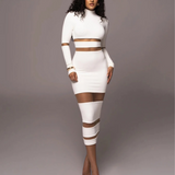 Modern Bodycon Dress  White Mesh Cut-Out Design - Product showcase