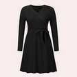 Pleated Wrap Midi Dress  V-Neck Ribbed Knit Design - Product detail 8