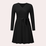 Pleated Wrap Midi Dress  V-Neck Ribbed Knit Design - Product detail 8