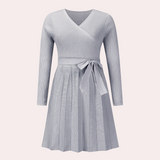 Pleated Wrap Midi Dress  V-Neck Ribbed Knit Design - Product detail 9