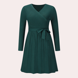 Pleated Wrap Midi Dress  V-Neck Ribbed Knit Design - Product detail 10