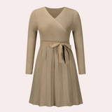 Pleated Wrap Midi Dress  V-Neck Ribbed Knit Design - Product detail 7