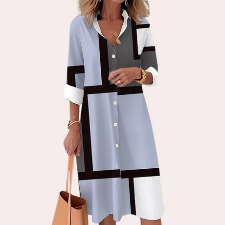 Geometric Midi Shirt Dress  Orange Color Block Design - Product detail 7
