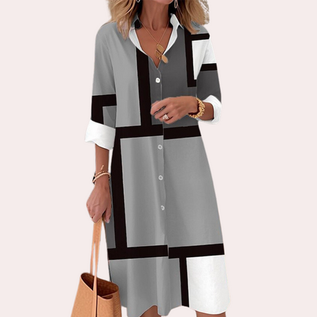 Geometric Midi Shirt Dress  Orange Color Block Design - Product detail 8