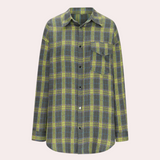 Plaid Button Down Shirt  Relaxed Fit Green Checkered Pattern - Detailed view