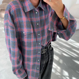 Plaid Button Down Shirt  Relaxed Fit Green Checkered Pattern - Product detail 6