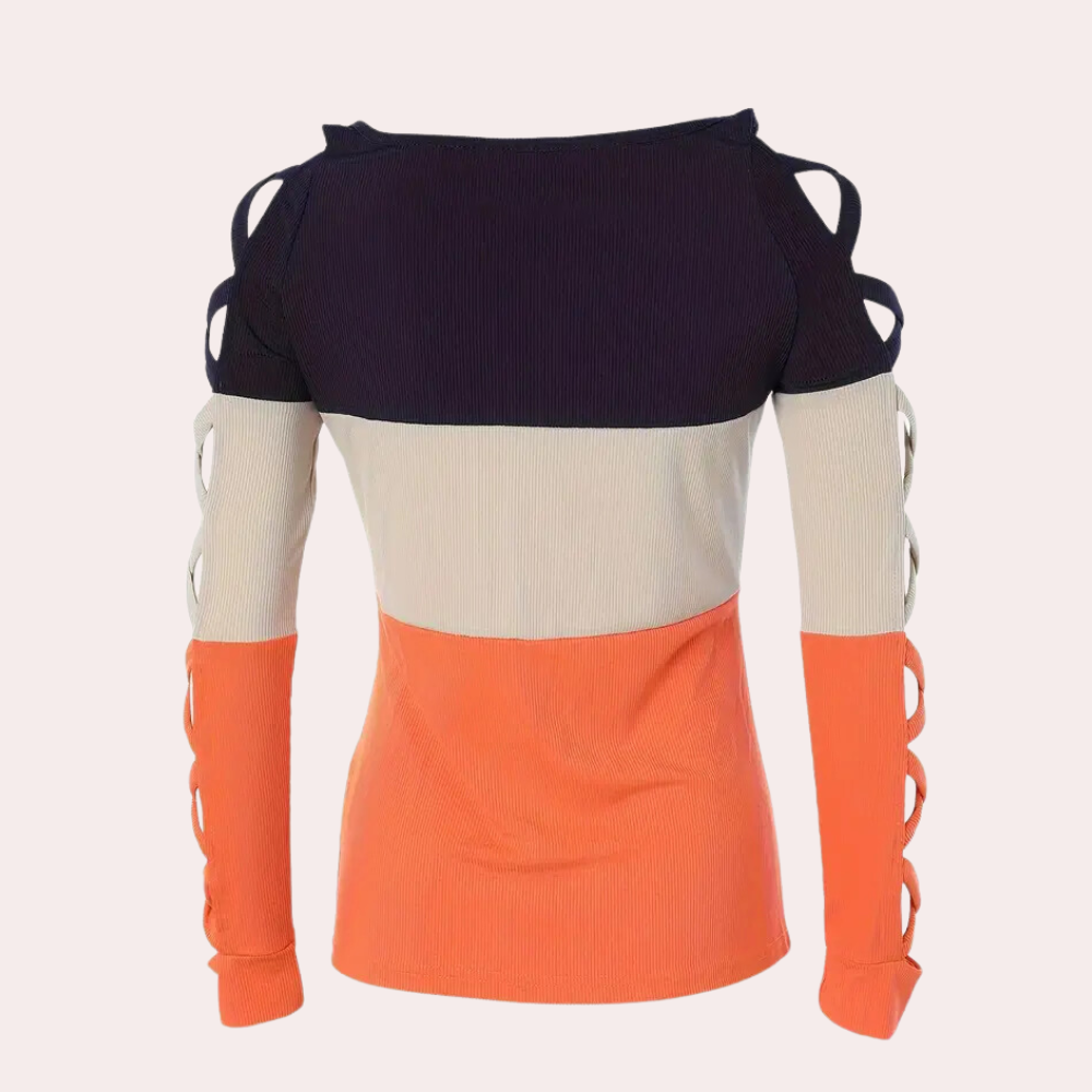 Color Block Fashion Top  Criss-Cross Sleeve Design - Detailed view