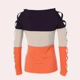 Color Block Fashion Top  Criss-Cross Sleeve Design - Detailed view