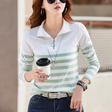 Casual Striped Quarter Zip Top  Cotton Mint Stripe Pattern - Product detail 7
