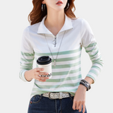 Casual Striped Quarter Zip Top  Cotton Mint Stripe Pattern - Product example