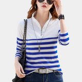 Casual Striped Quarter Zip Top  Cotton Mint Stripe Pattern - Detailed view